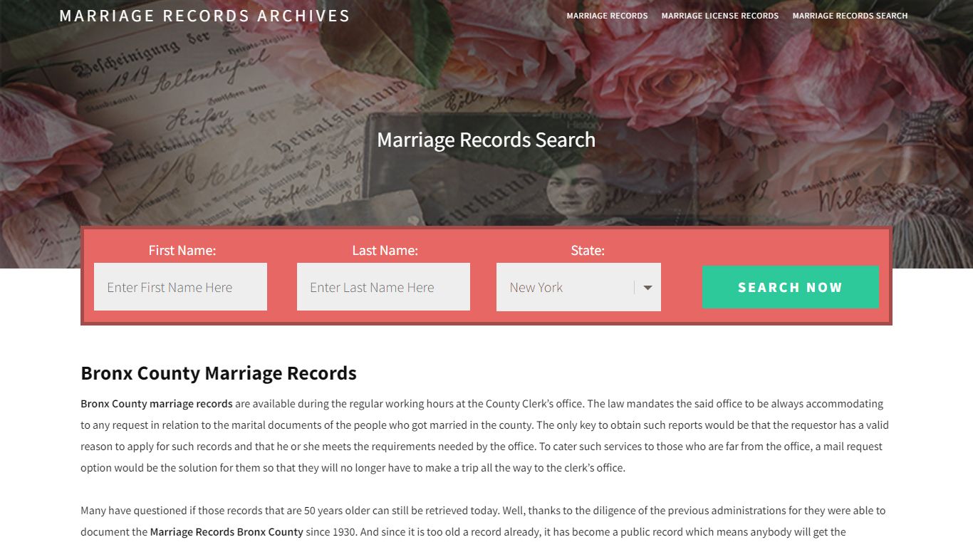 Bronx County Marriage Records - Enter Name and Search