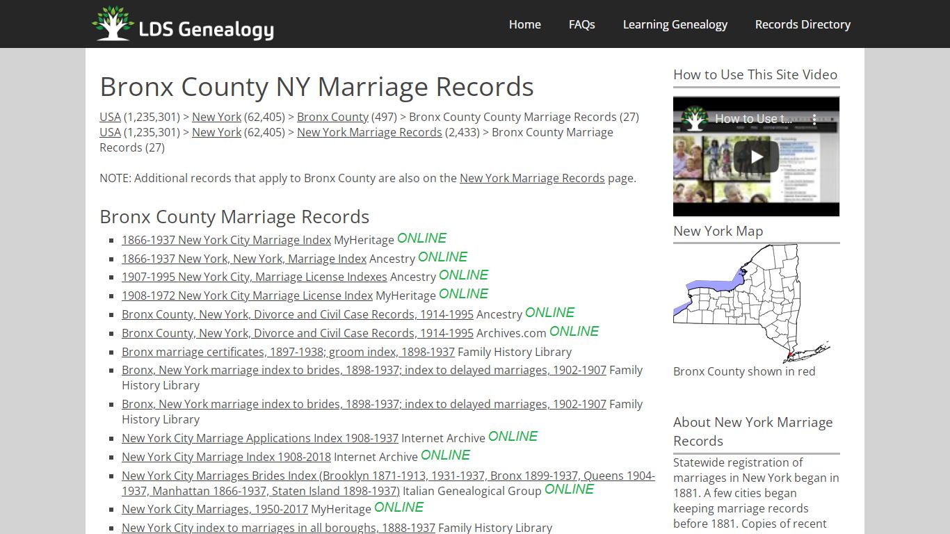 Bronx County NY Marriage Records - LDS Genealogy